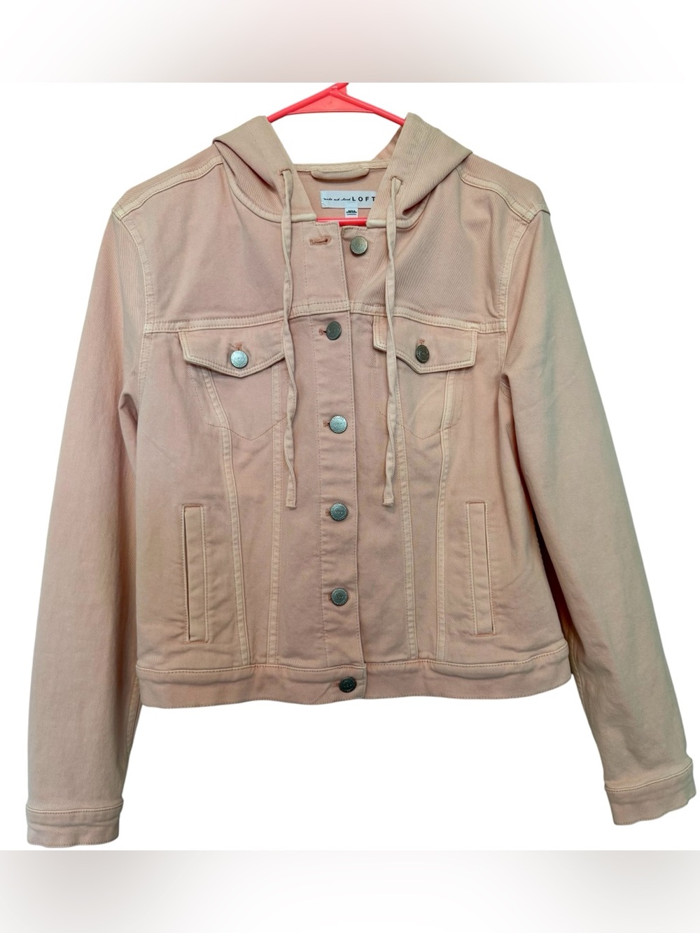LOFT Hooded Jean Jacket in Light Blush Pink